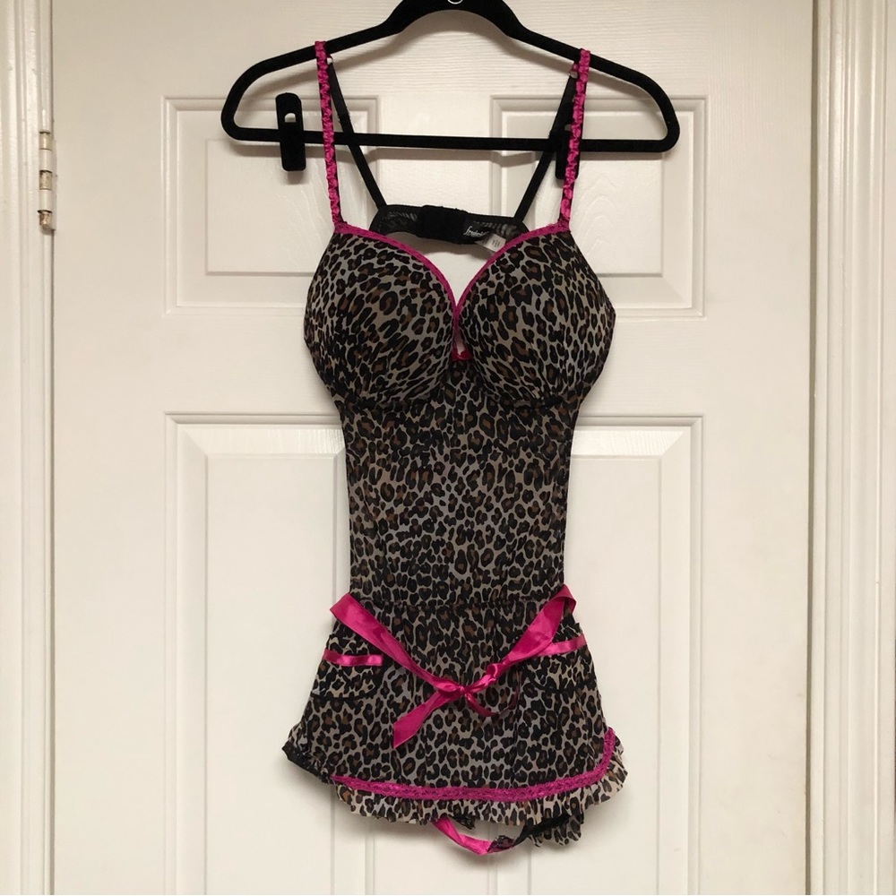 Y2K Fredericks Of Hollywood Cheetah Hot Pink Babydoll Lingerie Apron
